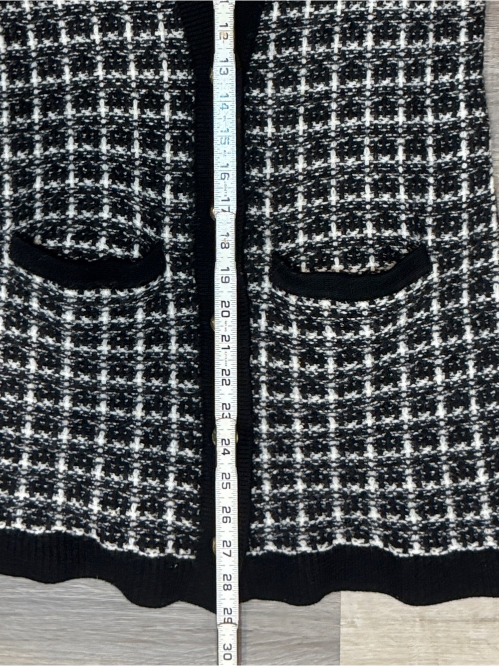 Talbots Black & White Tweed Long Cardigan Merino Wool Sweater with Gold Buttons - Picture 8 of 9